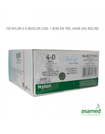 FIO NYLON 4-0 INCOLOR C/AG. 1,9CM 3/8 TRG. 45CM BIOLINE