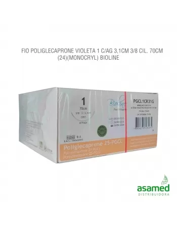 FIO POLIGLECAPRONE VIOLETA 1 C/AG 3,1CM 3/8 CIL. 70CM BIOLINE