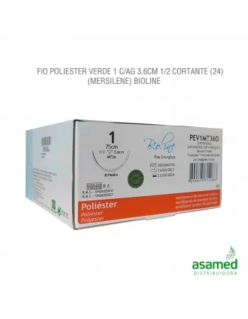 FIO POLIESTER VERDE 1 C/AG 3,6CM 1/2 TRG. BIOLINE