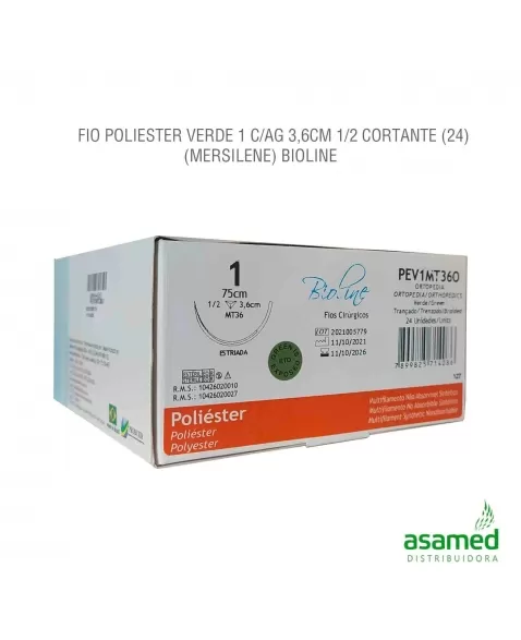 FIO POLIESTER VERDE 1 C/AG 3,6CM 1/2 TRG. BIOLINE