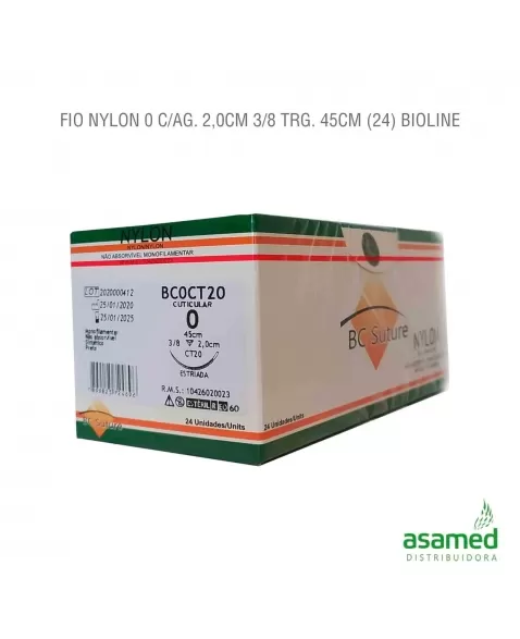 FIO NYLON 0 C/AG. 2,0CM 3/8 TRG. 45CM BC SUTURE