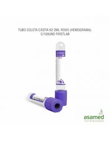 TUBO COLETA C/ EDTA 2ML ROXO K2 (HEMOGRAMA) C/100UND FIRSTLAB