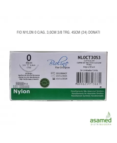 FIO NYLON 0 C/AG. 3,0CM 3/8 TRG. 45CM BIOLINE