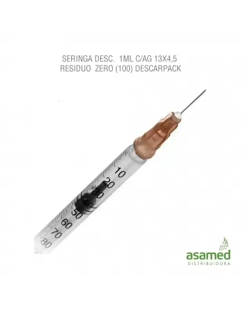 SERINGA DESC. 1ML COM AGULHA 13X4,5 RESIDUO ZERO LUER SLIP DESCARPACK