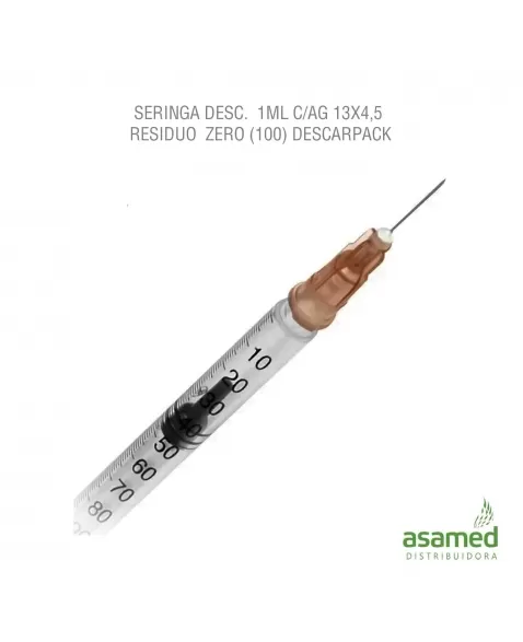 SERINGA DESC. 1ML COM AGULHA 13X4,5 RESIDUO ZERO LUER SLIP DESCARPACK