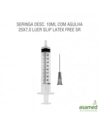 SERINGA DESC. 10ML COM AGULHA 25X7,0 LUER SLIP LATEX FREE SR