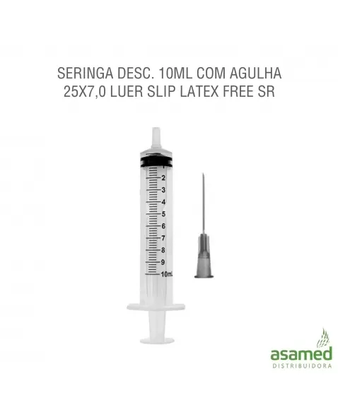 SERINGA DESC. 10ML COM AGULHA 25X7,0 LUER SLIP LATEX FREE SR