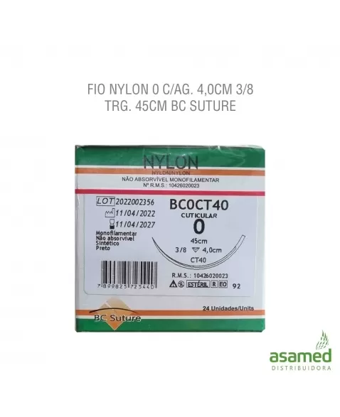 FIO NYLON 0 C/AG. 4,0CM 3/8 TRG. 45CM BC SUTURE