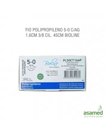 FIO POLIPROPILENO 5-0 C/AG 1,6CM 3/8 TRG 45CM BIOLINE