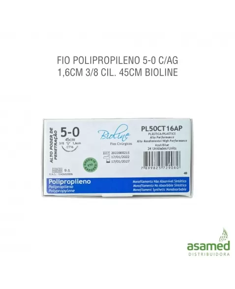 FIO POLIPROPILENO 5-0 C/AG 1,6CM 3/8 CIL. 45CM BIOLINE