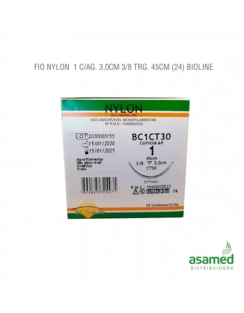 FIO NYLON 1 C/AG. 3,0CM 3/8 TRG. 45CM BIOLINE