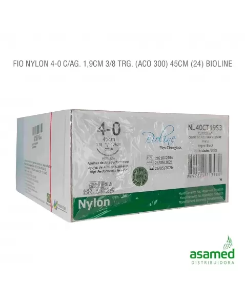 FIO NYLON 4-0 C/AG. 1,9CM 3/8 TRG. (ACO 300) 45CM BIOLINE