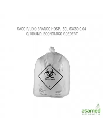 SACO P/LIXO BRANCO HOSP. 50L 63X80 0,04 C/100UND. ECONOMICO GOEDERT