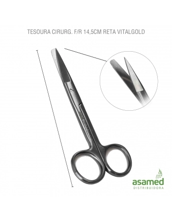 TESOURA CIRURGICA FINA/ROMBA 14,5CM RETA VITALGOLD