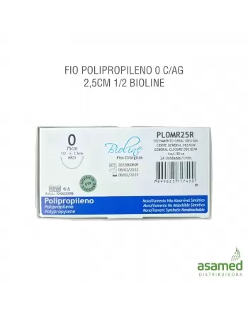 FIO POLIPROPILENO 0 C/AG 2,5CM 1/2 BIOLINE