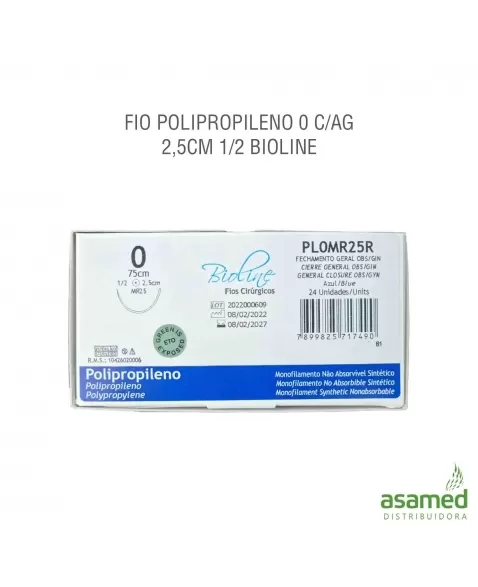 FIO POLIPROPILENO 0 C/AG 2,5CM 1/2 BIOLINE