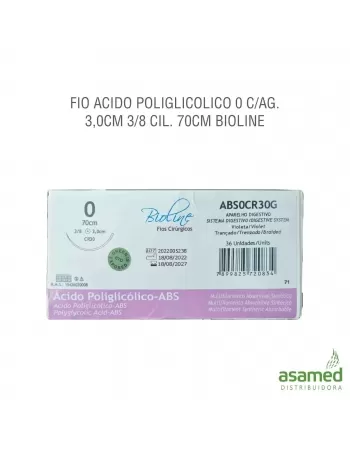 FIO ACIDO POLIGLICOLICO 0 C/AG. 3,0CM 3/8 CIL. 70CM BIOLINE