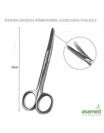 TESOURA CIRURGICA ROMBA/ROMBA 14,5CM CURVA VITALGOLD