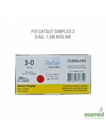 FIO CATGUT SIMPLES 3-0 S/AG. 1,5M BIOLINE