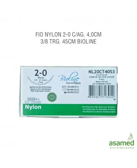 FIO NYLON 2-0 C/AG. 4,0CM 3/8 TRG. 45CM BIOLINE