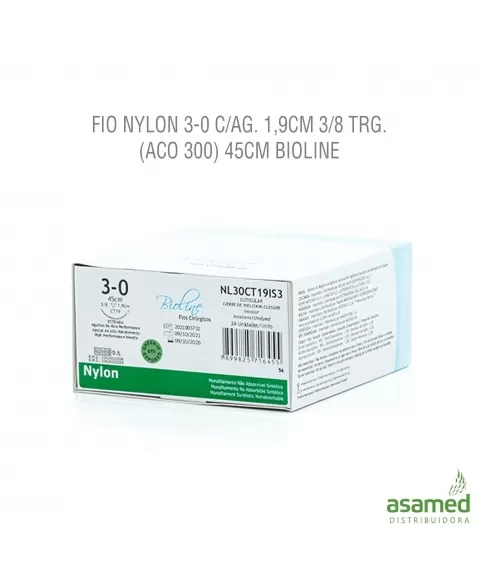 FIO NYLON 3-0 C/AG. 1,9CM 3/8 TRG. (ACO 300) 45CM BIOLINE