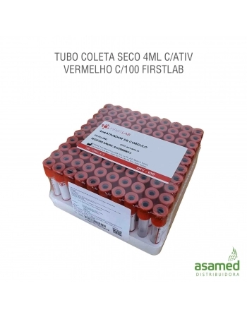 TUBO COLETA SECO 4ML C/ATIV VERMELHO C/100 FIRSTLAB