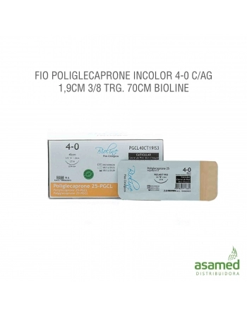 FIO POLIGLECAPRONE INCOLOR 4-0 C/AG 1,9CM 3/8 TRG. 70CM BIOLINE