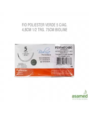 FIO POLIESTER VERDE 5 C/AG. 4,8CM 1/2 TRG. 75CM BIOLINE