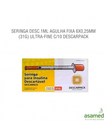 SERINGA DESC. 1ML AGULHA FIXA 6X0,25MM(31G) ULTRA-FINE C/10 DESCARP