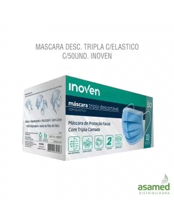 MASCARA DESC. TRIPLA C/ELASTICO C/50UND. AZUL INOVEN