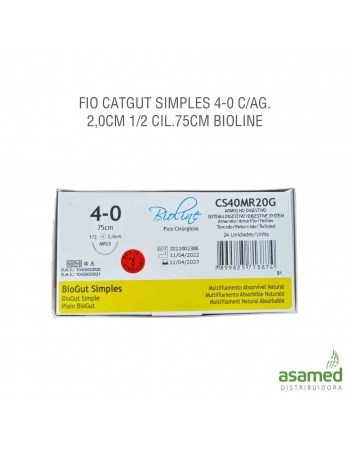 FIO CATGUT SIMPLES 4-0 C/AG. 2,0CM 1/2 CIL.75CM BIOLINE