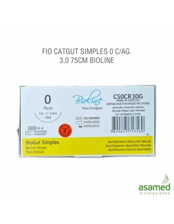 FIO CATGUT SIMPLES 0 C/AG. 3,0 75CM BIOLINE