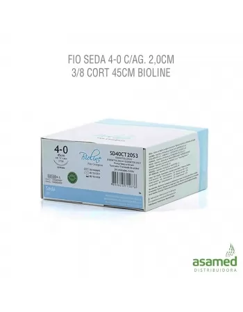 FIO SEDA 4-0 C/AG. 2,0CM 3/8 CORT 45CM BIOLINE