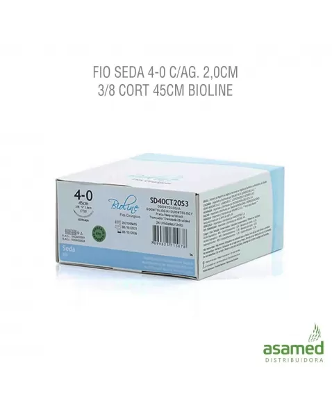 FIO SEDA 4-0 C/AG. 2,0CM 3/8 CORT 45CM BIOLINE