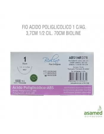 FIO ACIDO POLIGLICOLICO 1 C/AG. 3,7CM 1/2 CIL. 70CM BIOLINE