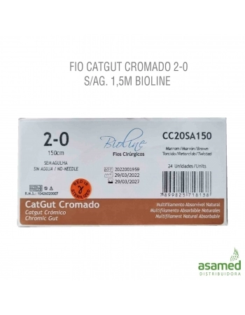 FIO CATGUT CROMADO 2-0 S/AG. 1,5M BIOLINE