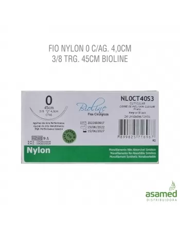 FIO NYLON 0 C/AG. 4,0CM 3/8 TRG. 45CM BIOLINE