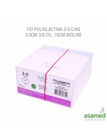 FIO POLIGLACTINA 3-0 C/AG 3,0CM 3/8 CIL. 70CM BIOLINE