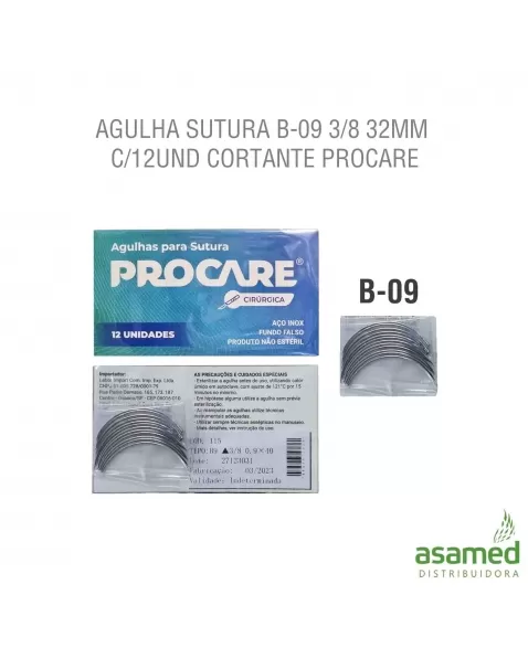 AGULHA SUTURA B-09 3/8 40MM C/12UND CORTANTE PROCARE