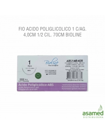 FIO ACIDO POLIGLICOLICO 1 C/AG. 4,0CM 1/2 CIL. 70CM BIOLINE