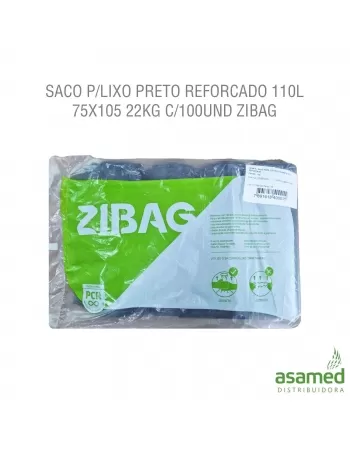 SACO P/LIXO PRETO REFORCADO 110L 75X105 26KG C/100UND ZIBAG