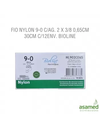 FIO NYLON 9-0 C/AG. 2 X 3/8 0,65CM 30CM C/12ENV. BIOLINE