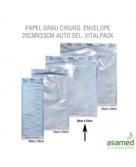 PAPEL GRAU CIRURG. ENVELOPE 20CMX23CM AUTO SEL. VITALPACK