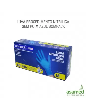 LUVA PROCEDIMENTO NITRILICA SEM PO M AZUL BOMPACK