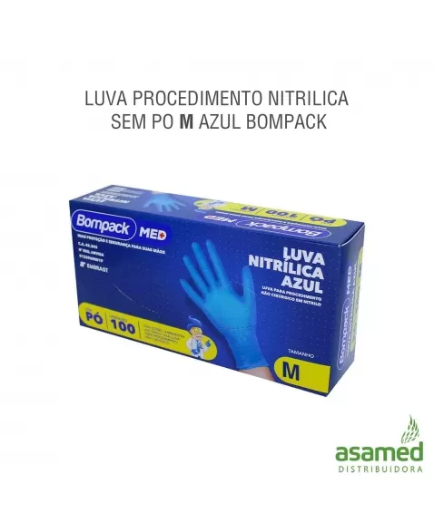 LUVA PROCEDIMENTO NITRILICA SEM PO M AZUL BOMPACK