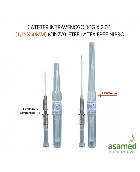 CATETER INTRAVENOSO 16G X 2.06\" (1,75X50MM)(CINZA) ETFE LATEX FREE NIPRO