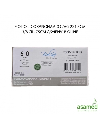 FIO POLIDIOXANONA 6-0 C/AG 2X1,3CM 3/8 CIL. 75CM C/24ENV BIOLINE