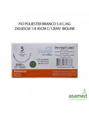 FIO POLIESTER BRANCO 5-0 C/AG 2X0,85CM 1/4 45CM C/12ENV BIOLINE