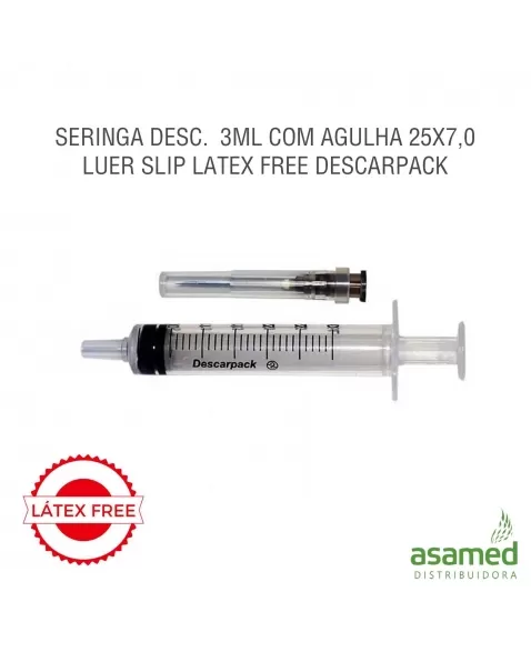 SERINGA DESC. 3ML COM AGULHA 25X7,0 LUER SLIP LATEX FREE DESCARPACK