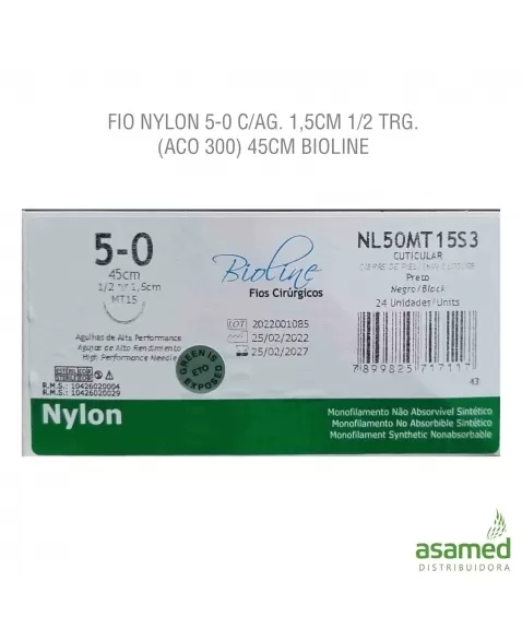 FIO NYLON 5-0 C/AG. 1,5CM 1/2 TRG. (ACO 300) 45CM BIOLINE